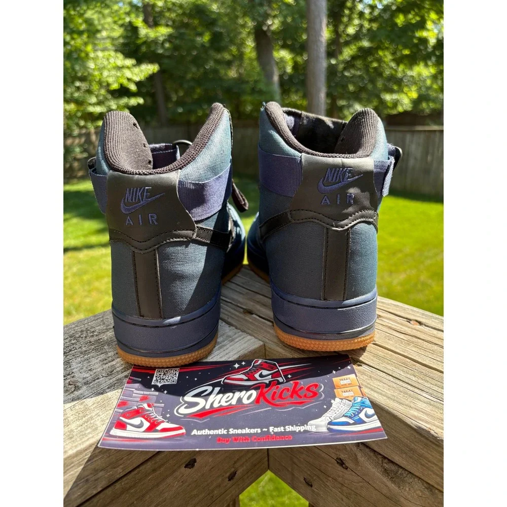 Nike‎ Air Force 1 High Midnight Navy Gum Sole Canvas Sneakers M 8.5 315121-410